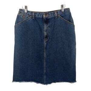 Liz Claiborne Size 10 Denim Skirt, Fray Hem, Zip Fly, Western, Casual, Classic